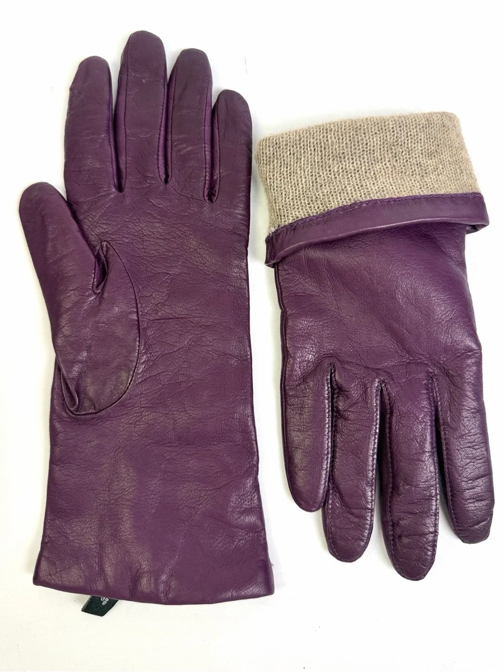 LORD & TAYLOR Purple Leather Gloves Cashmere Lining size 8